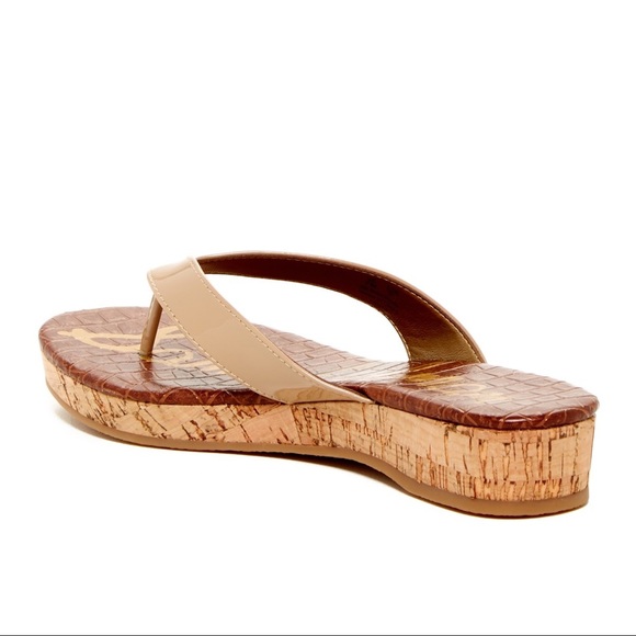 Sam Edelman • Tanya Cork Wedge Vegan Leather Sandals in Nude Size 8 - Picture 3 of 7